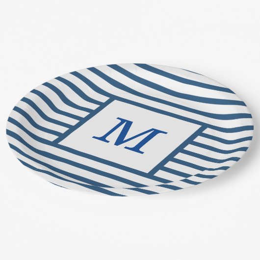 Dunkelblau und weiße Streifen - benutzerdefinierte Pappteller (Schrägansicht)