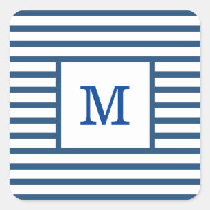 Dunkelblau und weiße Streifen - benutzerdefinierte Quadratischer Aufkleber