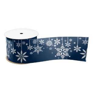 Dunkelblau und weiße Weihnachtsschneeflocken Satinband
