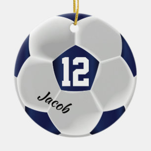 Dunkelblau und weißer Fußball Keramik Ornament