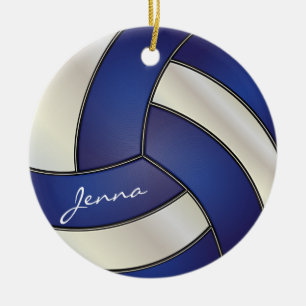 Dunkelblau und weißer Volleyball DIY Name Keramik Ornament