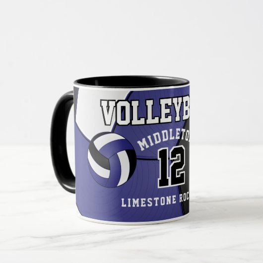 Dunkelblau und weißer Volleyball Sport Tasse (Vorderseite Links)