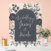 Dunkelblau & weiß Moderne Blumengrün Hochzeit Acrylschild (Hochzeit)