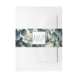 Dunkelblau & weiß Moderne Blumengrün Hochzeit Einladungsbanderole