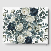 Dunkelblau & weiß Moderne Blumengrün Hochzeit Gästebuch (Rückseite)