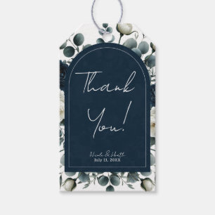 Dunkelblau & weiß Moderne Blumengrün Hochzeit Geschenkanhänger