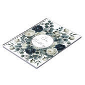 Dunkelblau & weiß Moderne Blumengrün Hochzeit Notizblock (Linke Seite)