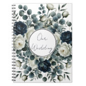 Dunkelblau & weiß Moderne Blumengrün Hochzeit Notizblock (Vorderseite)