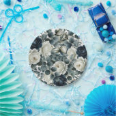 Dunkelblau & weiß Moderne Blumengrün Hochzeit Pappteller (Party)