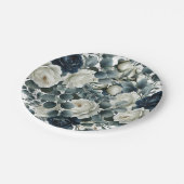 Dunkelblau & weiß Moderne Blumengrün Hochzeit Pappteller (Schrägansicht)