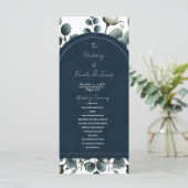 Dunkelblau & weiß Moderne Blumengrün Hochzeit Programm (Stehend Vorderseite)