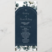 Dunkelblau & weiß Moderne Blumengrün Hochzeit Programm (Vorderseite)