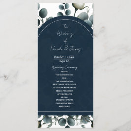 Dunkelblau & weiß Moderne Blumengrün Hochzeit Programm
