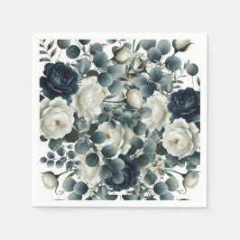 Dunkelblau & weiß Moderne Blumengrün Hochzeit Serviette