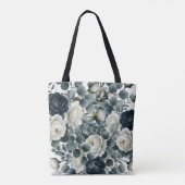 Dunkelblau & weiß Moderne Blumengrün Hochzeit Tasche (Rückseite)