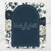 Dunkelblau & weiß Moderne Blumengrün Hochzeit Weinetikett (Einzelnes Label)