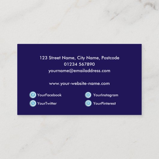 Dunkelblau Weiß Moderner Minimalistischer Stil Visitenkarte (Rückseite)