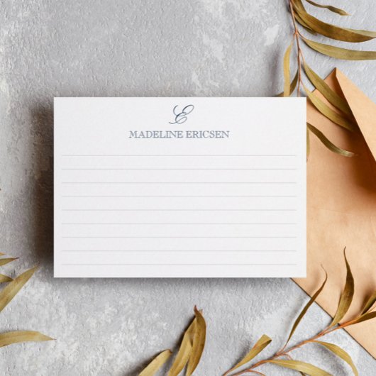 Dunkelblau-weiß-Monogramm-Linse Mitteilungskarte