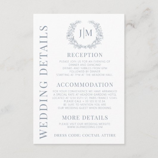 Dunkelblau-weiße Blumenzettel Begleitkarte (Vorderseite)