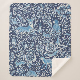 Dunkelblau-weiße Waldtiere Winterkaninchen Sherpadecke