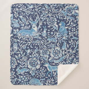 Dunkelblau-weiße Waldtiere Winterkaninchen Sherpadecke