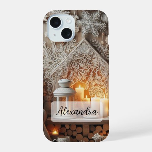 Dunkelblau, weiße Winterlandschaft Palmen Bäume Sc iPhone 15 Hülle (Rückseite)