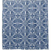 Dunkelblau Weißer Kaninchenbär Delft Muster Duschvorhang (Vorderseite)