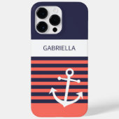 Dunkelblau-weißer Pfirsichrosa Streifen Case-Mate iPhone Hülle (Rückseite)