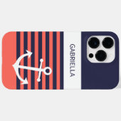 Dunkelblau-weißer Pfirsichrosa Streifen Case-Mate iPhone Hülle (Rückseite (Horizontal))