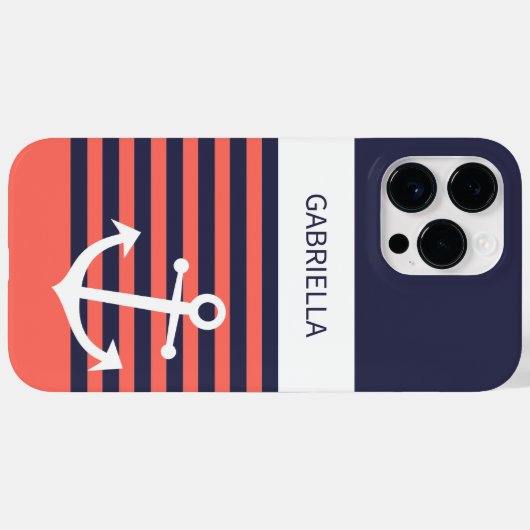 Dunkelblau-weißer Pfirsichrosa Streifen Case-Mate iPhone Hülle (Rückseite (Horizontal))