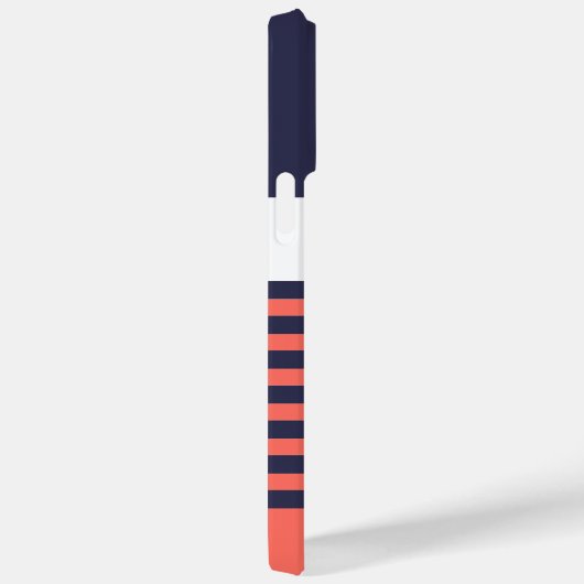 Dunkelblau-weißer Pfirsichrosa Streifen Case-Mate iPhone Hülle (Rückseite / Rechts)