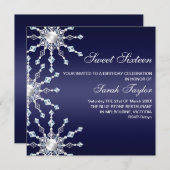 Dunkelblau/weißer Shimmer Schneeflocken zum Geburt Einladung (Vorne/Hinten)