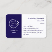 Dunkelblau-weißes Logo QR-Code Minimalistisch mode Visitenkarte (Vorderseite)