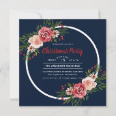 Dunkelblau Winter Wasserfarbe Blumenwein Weihnacht Einladung (Vorderseite)