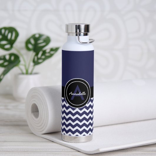 Dunkelblau Zickzack Trinkflasche (Yoga)