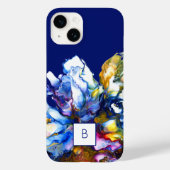 Dunkelblaue Abstrakte Fluid Art Mit Monogramm Case-Mate iPhone Hülle (Rückseite)