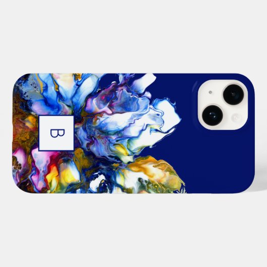 Dunkelblaue Abstrakte Fluid Art Mit Monogramm Case-Mate iPhone Hülle (Rückseite (Horizontal))