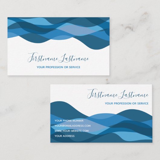 Dunkelblaue abstrakte Wellen Kalligraphie Visitenkarte (Vorne/Hinten)