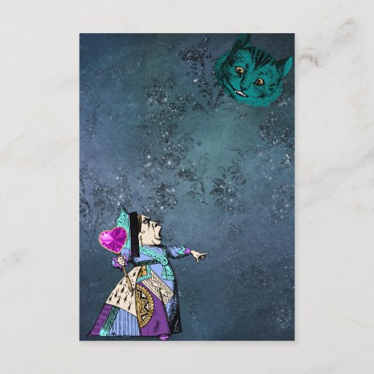 Dunkelblaue Alice im Wunderland Hochzeitdetails Begleitkarte (Rückseite)