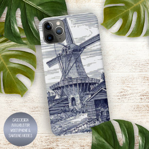 Dunkelblaue Antike Delft Blau Holländische Windmüh iPhone 16 Pro Max Hülle
