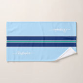 Dunkelblaue, Aquamarine Streifen Monogramm Badhandtuch Set (Handtuch)