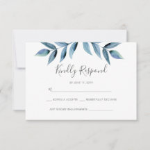 Dunkelblaue Aquarell-Blätter RSVP-Karten