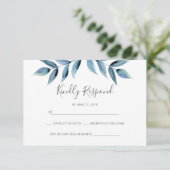 Dunkelblaue Aquarell-Blätter RSVP-Karten RSVP Karte (Stehend Vorderseite)