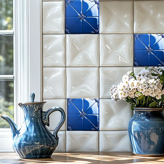 Dunkelblaue Art Deco Keramikfliese