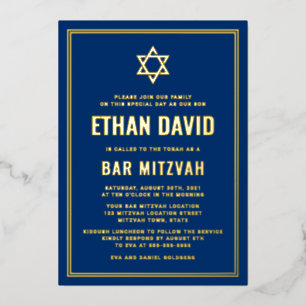 Dunkelblaue Bar mitzvah Stern von David gold oder Folieneinladung
