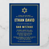 Dunkelblaue Bar mitzvah Stern von David gold oder  Folieneinladung (Vorderseite)