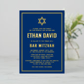 Dunkelblaue Bar mitzvah Stern von David gold oder  Folieneinladung (Stehend vorne)
