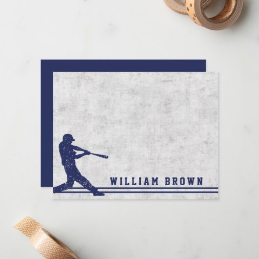 Dunkelblaue Baseball-Silhouette personalisierter N Mitteilungskarte (Vorderseite/Rückseite Beispiel)