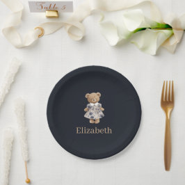 Dunkelblaue benutzerdefinierte Name Teddybär Mädch Pappteller