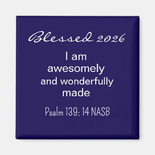 Dunkelblaue Bibelvers-Bestätigung Neues Jahr 2026 Magnet